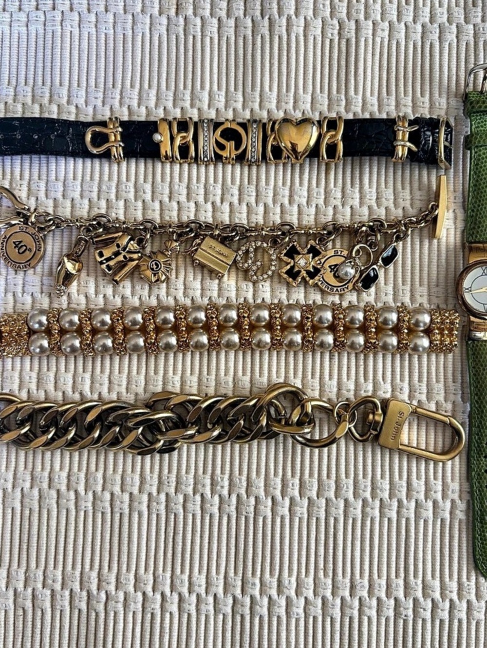 St. John 40th Anniversary Charm Bracelet Gold & Black Bracelet and Watch Set